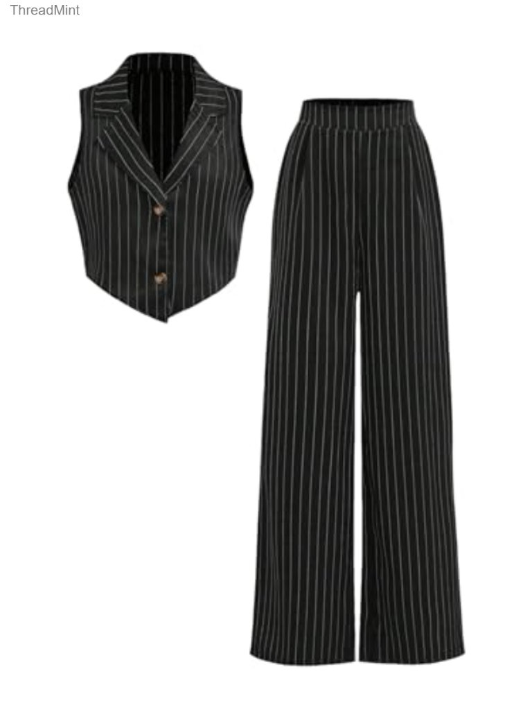 Girls 2pc Striped Sleeveless Suit Vest & Long Pants Set